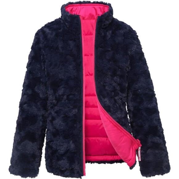 Rokka&Rolla Girls' Reversible Water-Resistant Teddy Sherpa Fleece Puffer Jacket